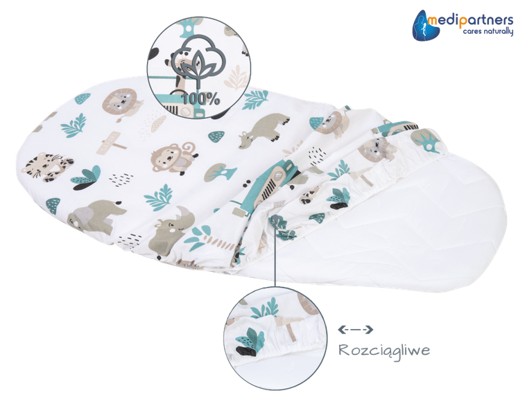 Medi Partners, Zoo, prześcieradło z gumką do łóżeczka, bawełniane, 86-40 cm, 3 szt.