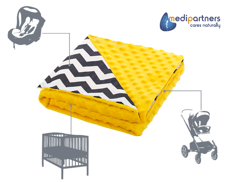 Medi partners, Zygzak, kocyk minky, żółty, 75-100 cm