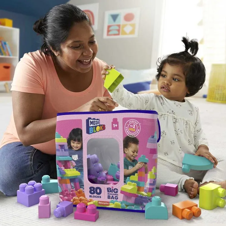 MEGA Bloks, Torba różowa, klocki, 80 elementów