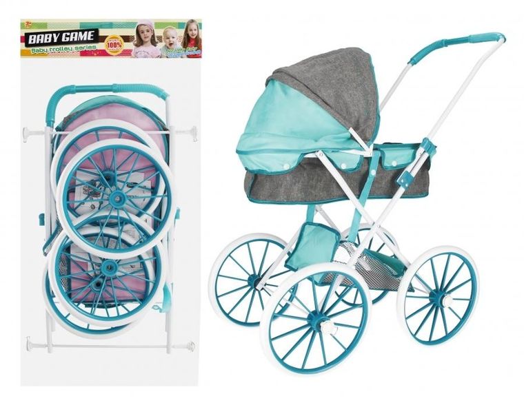 Mega Creative, metalowy wózek dla lalek głęboki, szary