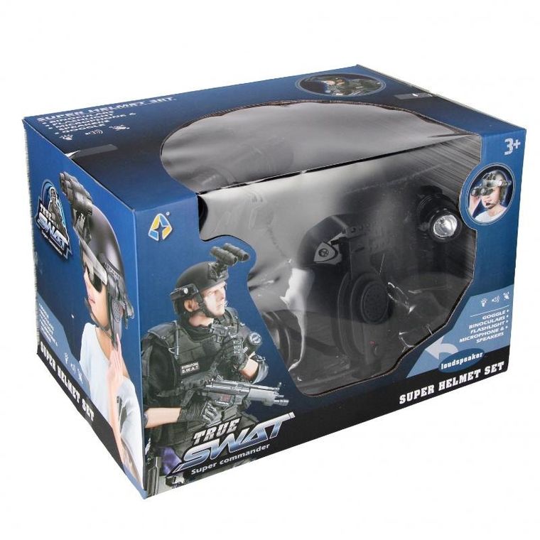 Mega Creative, zestaw policyjny z kaskiem z lornetką, latarka i goglami