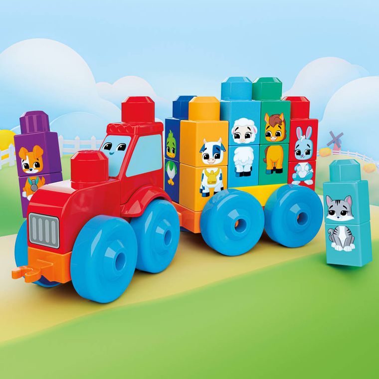 MEGA, Traktor ze zwierzątkami, pojazd z klockami, 30 elementów