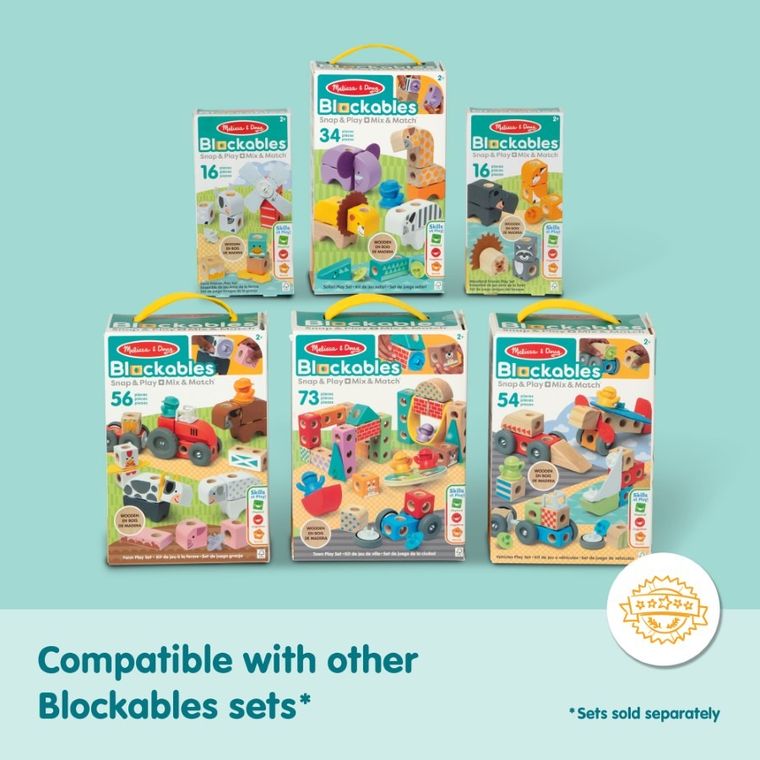 Melissa & Doug, Blockables, Drewniane Zwierzątka, drewniane klocki, 16 elementów