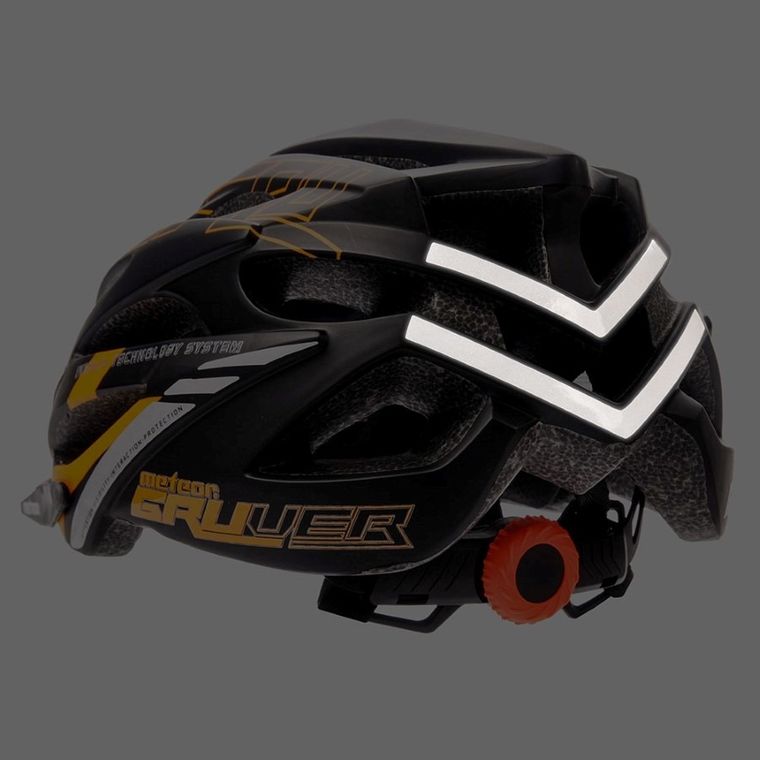 Meteor, Gruver in-mold, kask rowerowy, rozmiar L, 58-61 cm, czarno-pomarańczowy