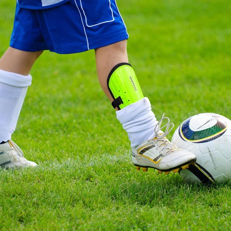 Meteor, nagolenniki piłkarskie, neonowy zielony, rozmiar M