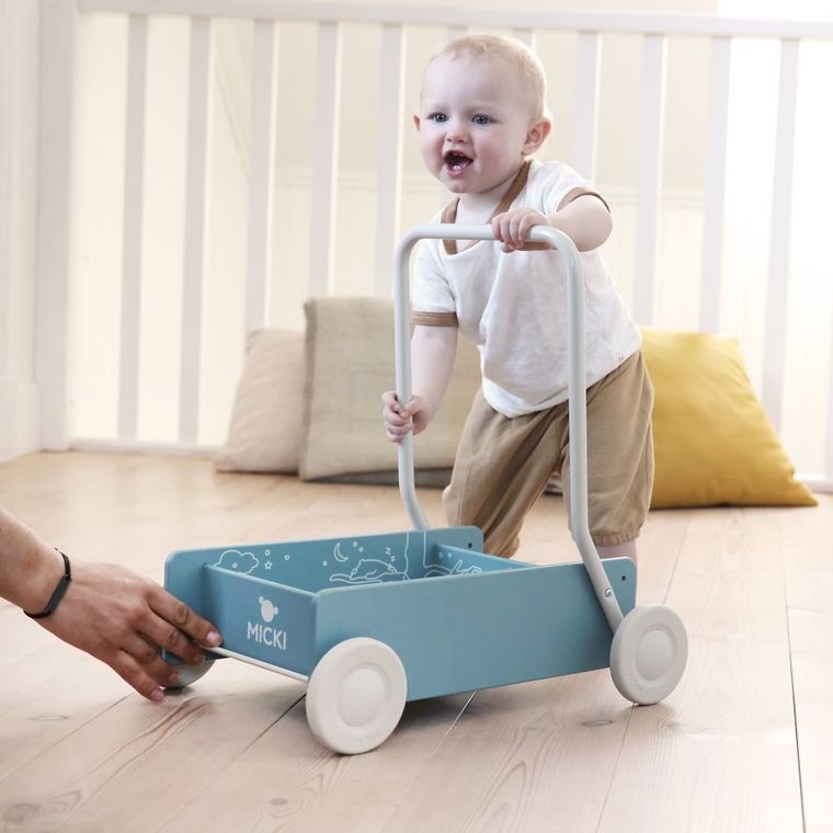 Micki, chodzik drewniany, niebieski