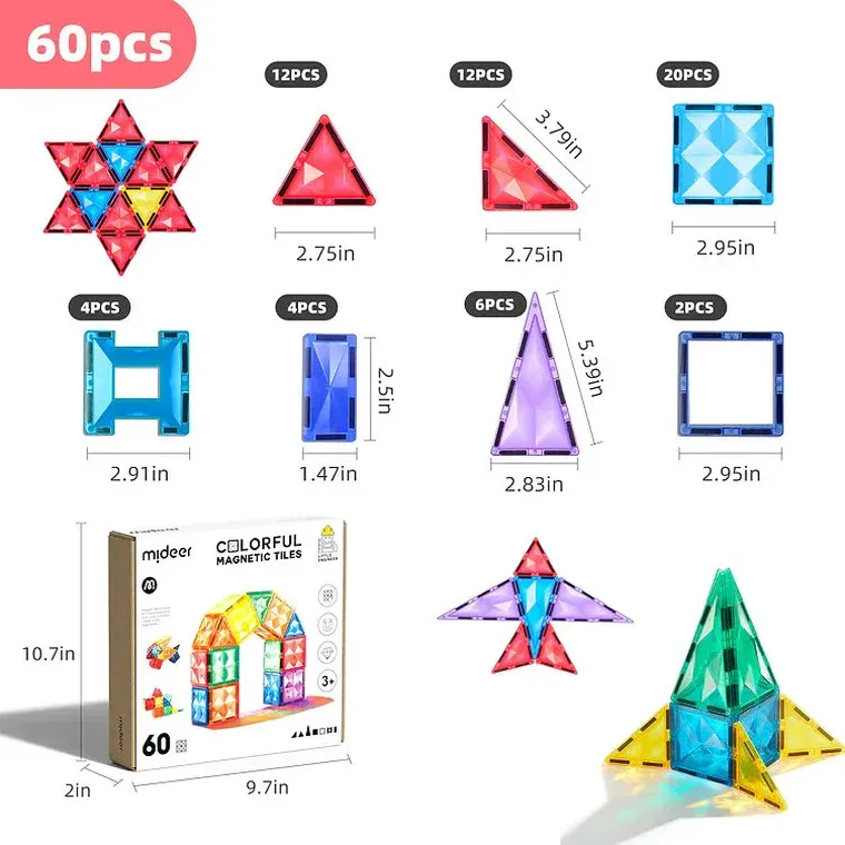 Mideer, klocki magnetyczne, 60 elementów