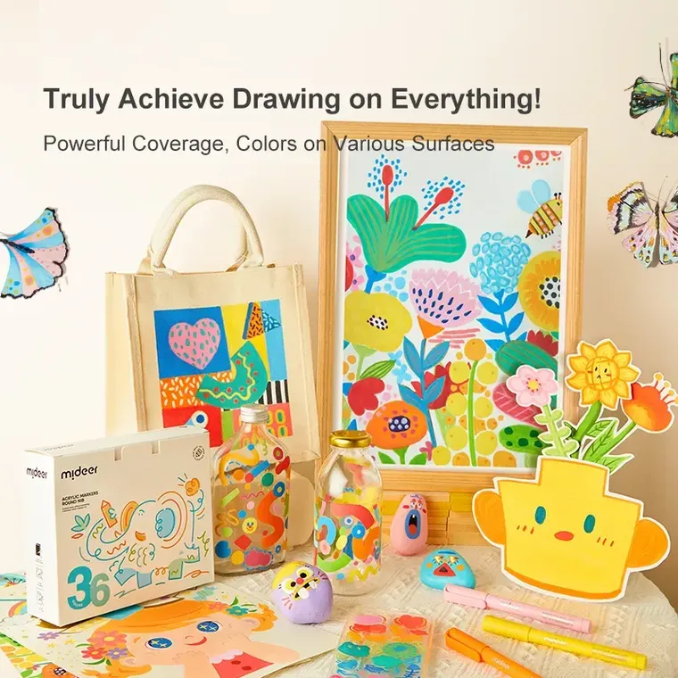 Mideer, markery akrylowe z okrągłą końcówką, 12 kolorów