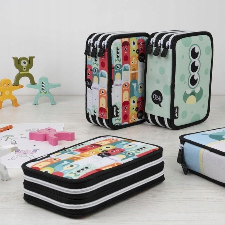 Milan, Aliens, piórnik 2-komorowy z wyposażeniem, wielokolorowy