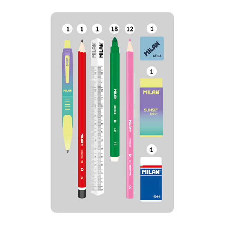 Milan, piórnik z wyposażeniem, sunset, zielony