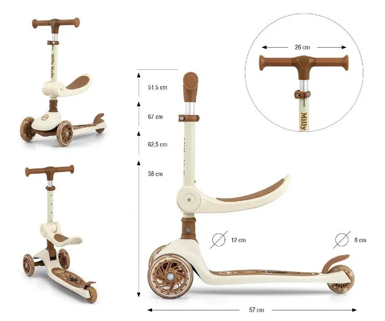 Milly Mally, Scooter Fuzzy, hulajnoga 3-kołowa, 2w1, classic