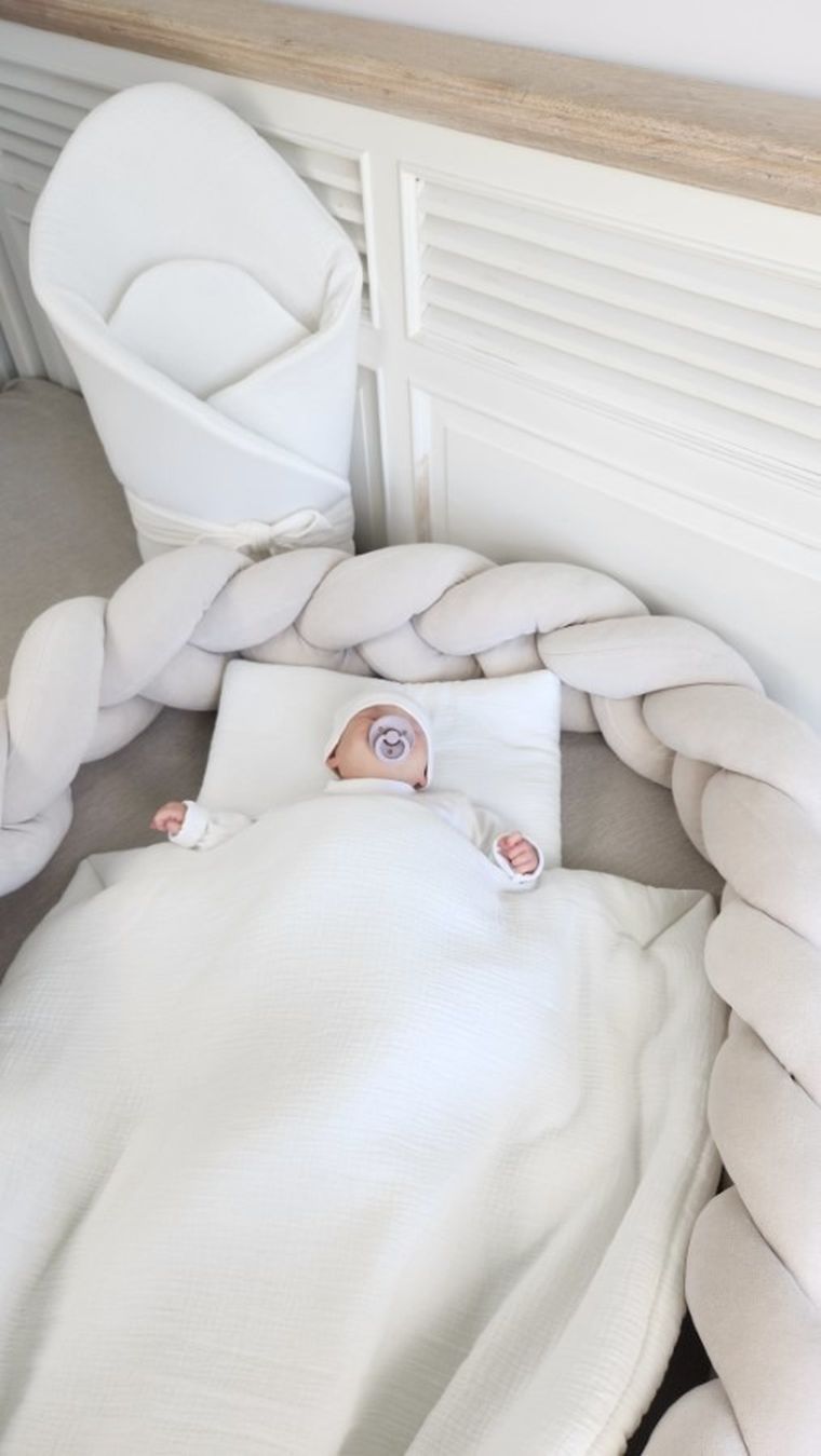 MimiNu, 2-częściowy komplet pościeli muślinowej z wypełnieniem, śmietanka, 75-100 cm