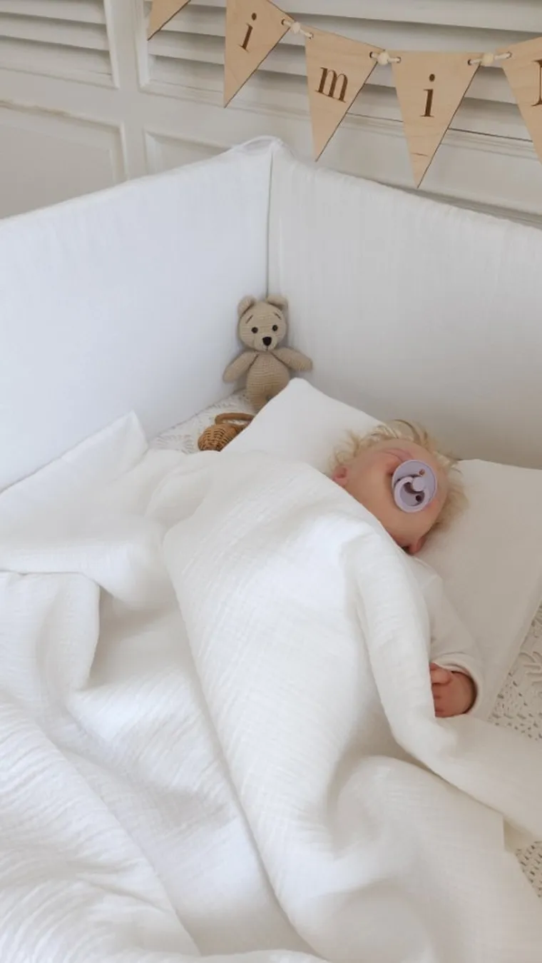 MimiNu, 2-częściowy komplet pościeli z wypełnieniem, całoroczny, muślin bawełniany, śmietanka, 60-70 cm + 40-30 cm