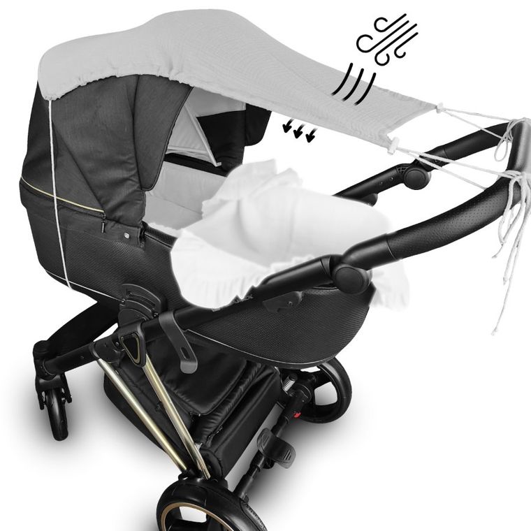 MimiNu, daszek do wózka, przeciwsłoneczna osłonka, muślin bawełniany, szary