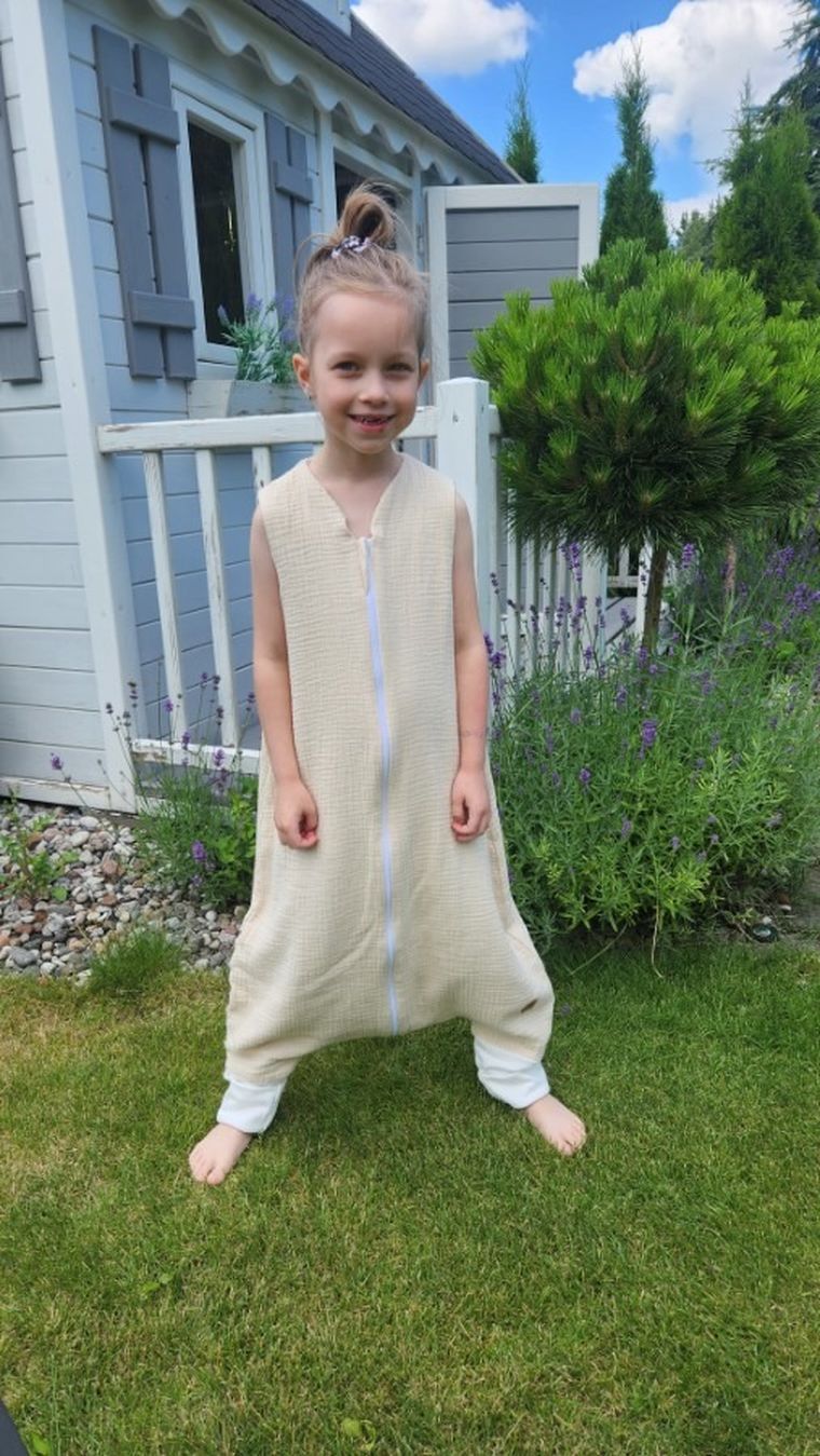 MimiNu, letni śpiworek z nogawkami, muślin, ciepły beż, TOG 0.5, rozmiar M, 2-6 l