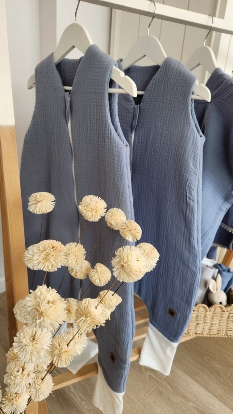 MimiNu, letni śpiworek z nogawkami, muślin, jeans, TOG 0.5, rozmiar M, 2-6 l
