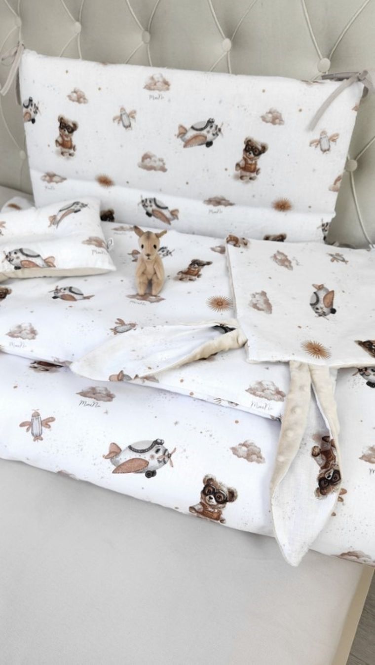 MimiNu, Misie, 3-częściowy komplet pościeli, beż, 135-100 cm