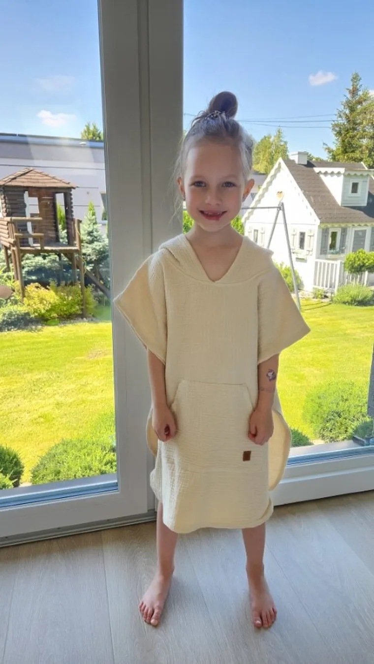 MimiNu, muślinowe ponczo plażowe, szybkoschnące, ciepły beż, 1-4 l.