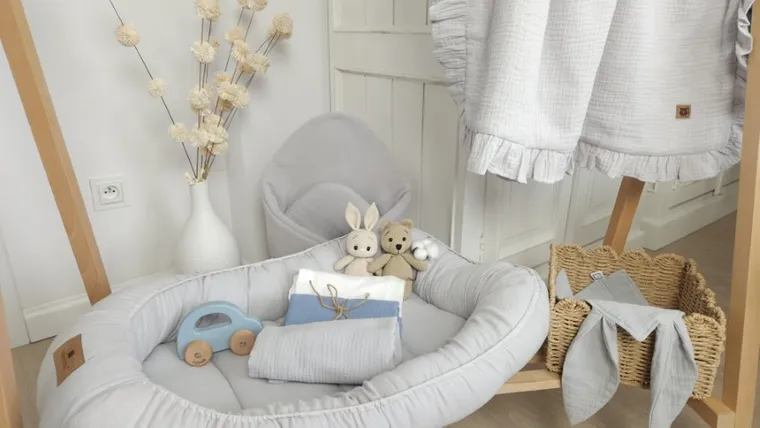 MimiNu, muślinowy kokon niemowlęcy, szary