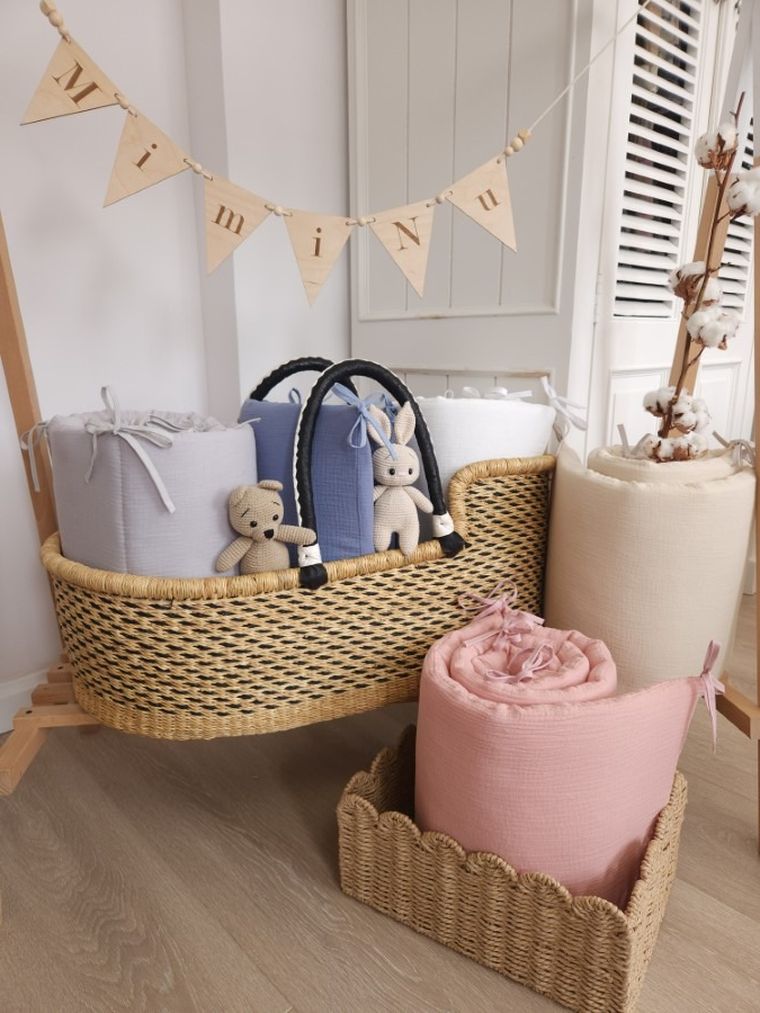 MimiNu, ochraniacz do łóżeczka, muślin, szary, 180-30 cm