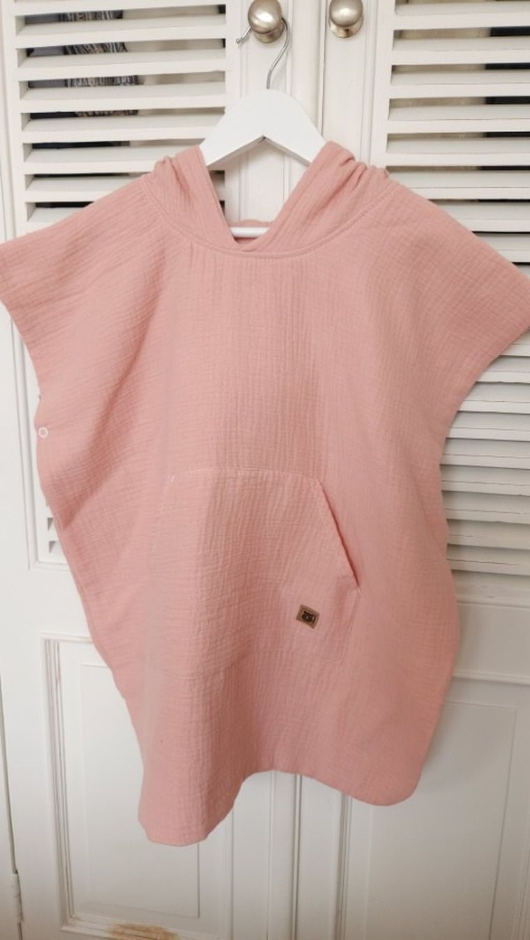 MimiNu, ponczo plażowe, szybkoschnące, rozmiar 4-7, muślin, pudrowy róż