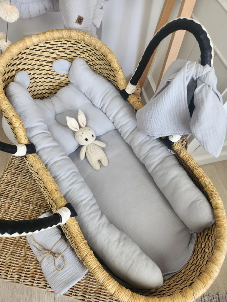 MimiNu, prześcieradełko do gondoli, kołyski Mojżesza, muślin, szary, 35-80 cm