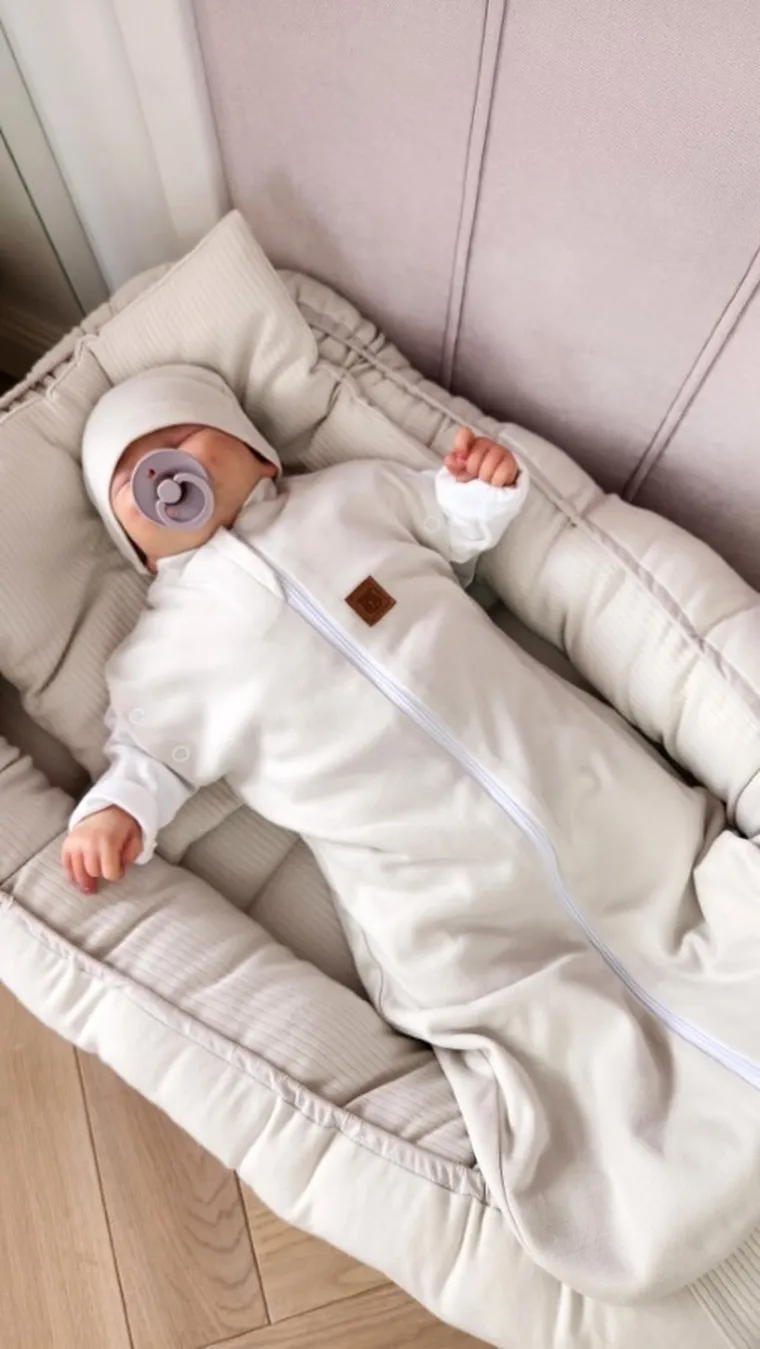 MimiNu, Soft, Teddy, komplet: śpiworek + czapeczka, beż, TOG 0.5, 0-3 m