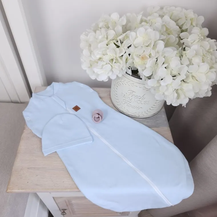 MimiNu, Soft, Teddy, otulaczek, śpiworek z czapeczką, 2w1, baby blue, TOG 0.5, 0-3 m