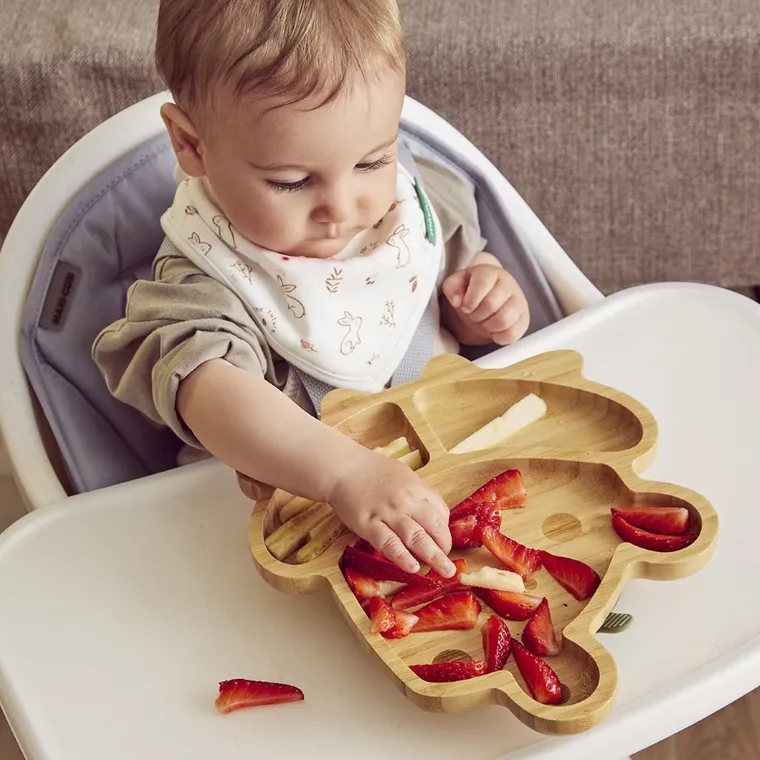 Miniland, Ptaszek, ECO-friendly, drewniany talerzyk z przyssawką i przegródkami do karmienia metodą BLW