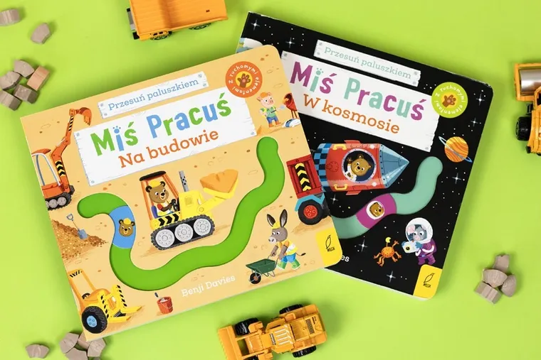Miś Pracuś. Przesuń paluszkiem. Na budowie