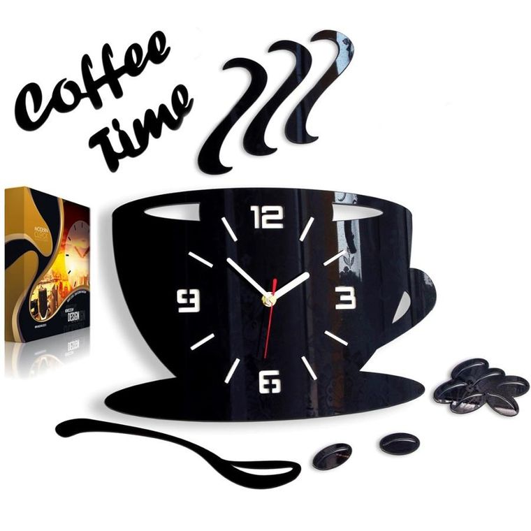 Modern Clock, zegar ścienny, coffee time, filiżanka 3D