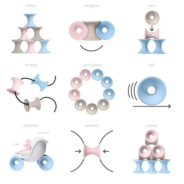 Moluk, Tulu, klocki silikonowe, zabawka kreatywna, Pastel, 9 elementów