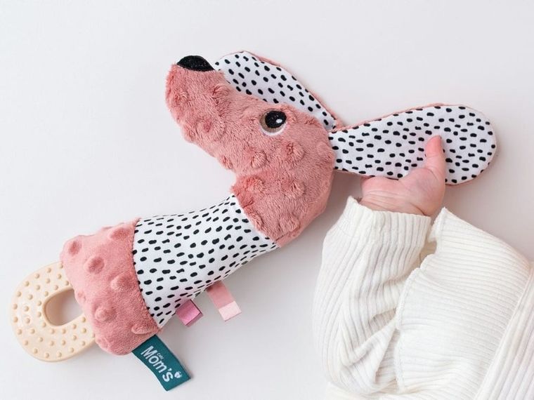 Mom's Care, Jamiś, pastelowy, piszczek z gryzakiem, zabawka sensoryczna, różowy