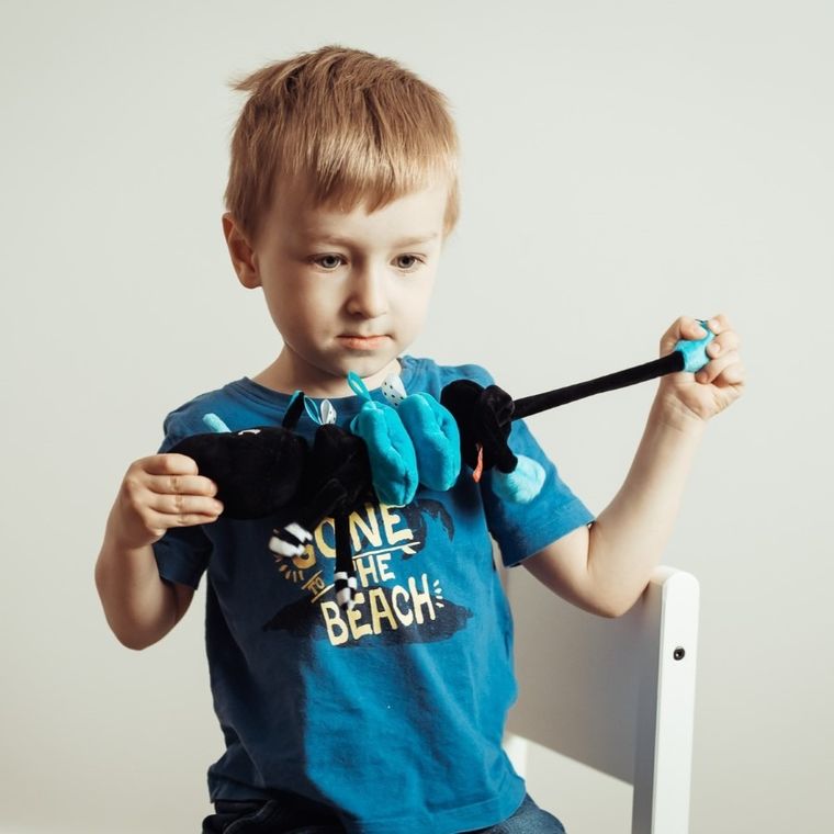 Mom's Care, jednorożec, wibrująca maskotka sensoryczna, niebieska