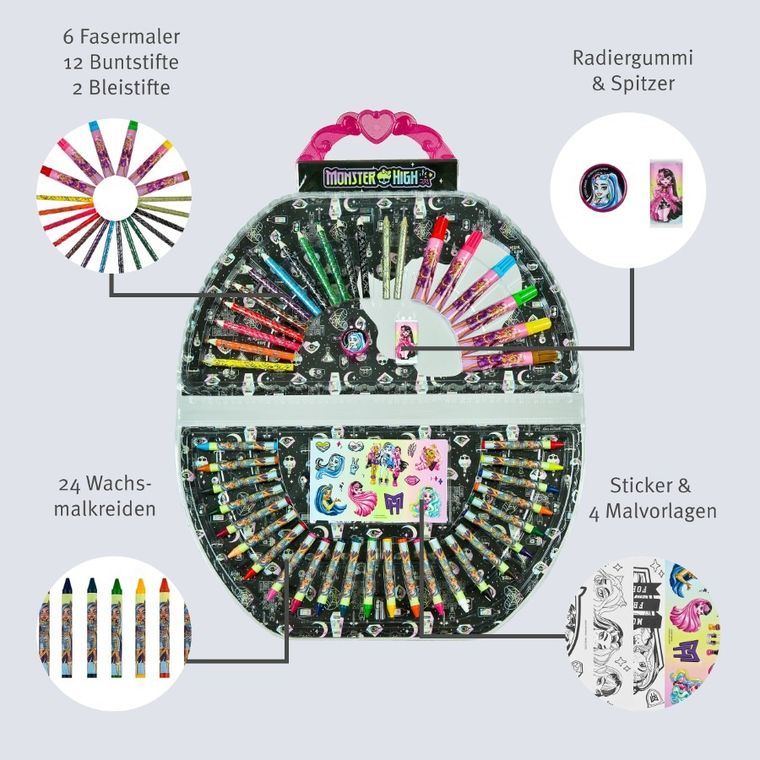 Monster High, zestaw artystyczny w walizce, 51 elementów