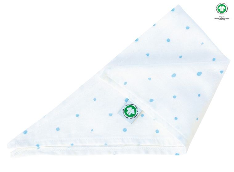 Motherhood, ECO Kropeczki Niebieskie, chusteczka muślinowa na główkę, 60-30 cm