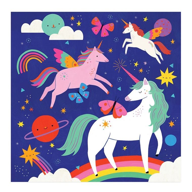 Mudpuppy, Magiczne jednorożce, puzzle podłogowe z unikalnymi kształtami, 25 elementów