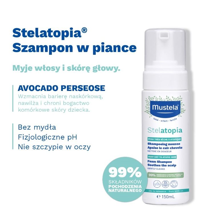 Mustela, Stelatopia Foam Shampoo, szampon w piance, 150 ml