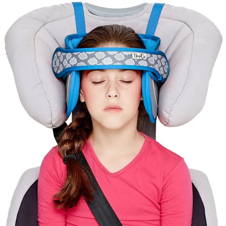 NapUp, opaska podtrzymująca głowę w foteliku samochodowym, niebieska
