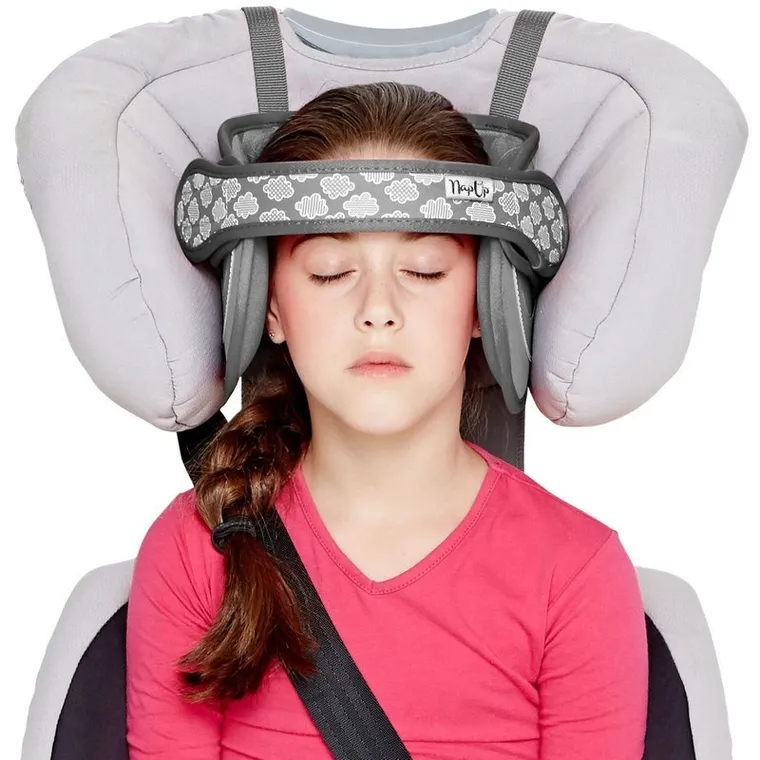 NapUp, opaska podtrzymująca głowę w foteliku samochodowym, szara