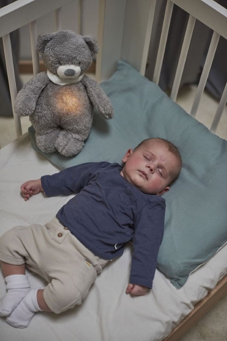 Nattou, Miś, lampka nocna pluszowa 4w1 z czujnikiem płaczu, Sleepy Bear, szary, 0m+