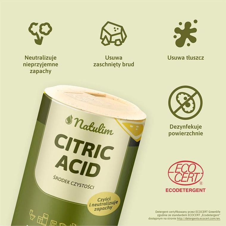 Natulim, Citric Acid, ekologiczny środek czyszczący do powierzchni uniwersalnych, 0,5 kg