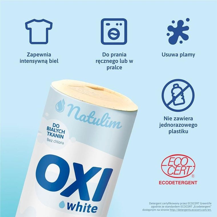 Natulim, OXI white, ekologiczny odplamiacz w proszku, do białych tkanin, 0,5 kg