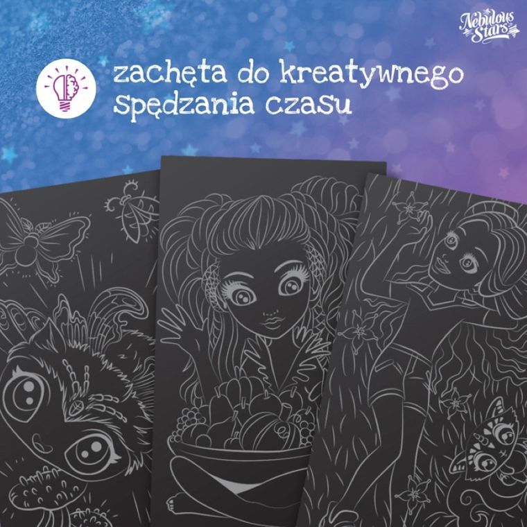 Nebulous Stars, Nebulia, kolorowanka wodna z pisakiem, farbkami i czarnymi kartkami