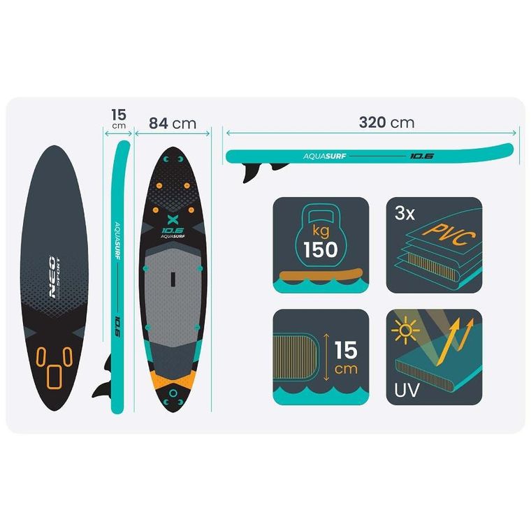 Neo-Sport, Aquasurf, deska SUP, 320-84-15 cm