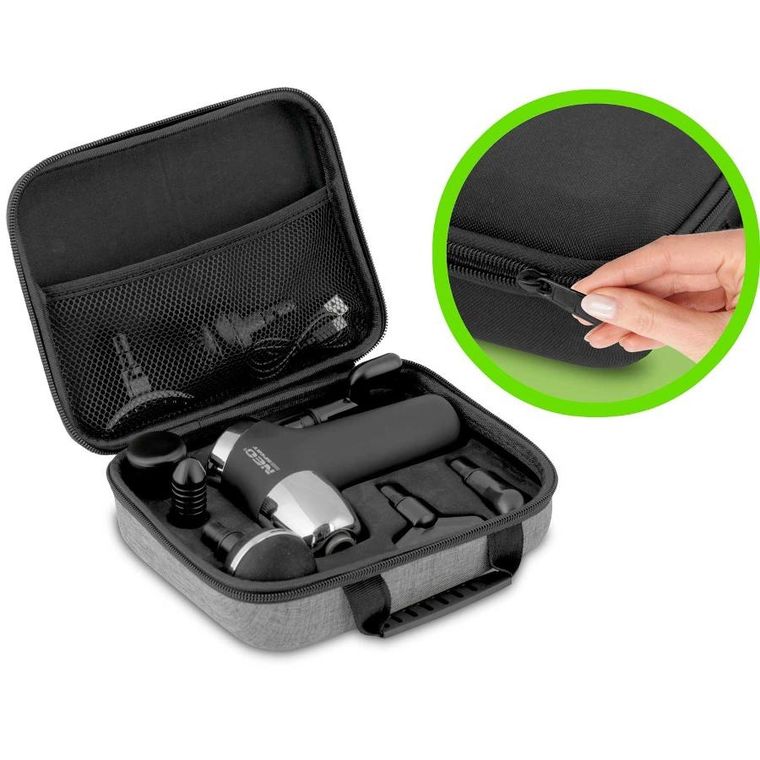 Neo-Sport, pistolet do masażu ciała, 8 nakładek, czarny