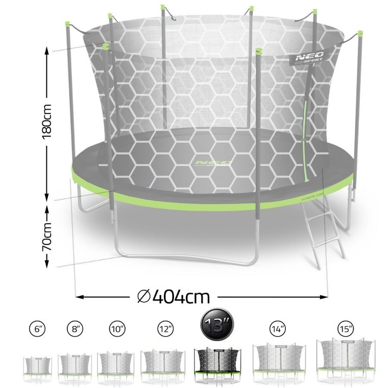 Neo-Sport, trampolina ogrodowa z siatką wewnętrzną i drabinką, 13ft/404 cm
