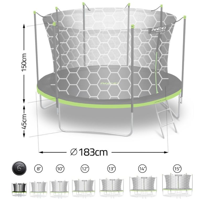Neo-Sport, trampolina ogrodowa z siatką wewnętrzną i drabinką, 6ft/183 cm