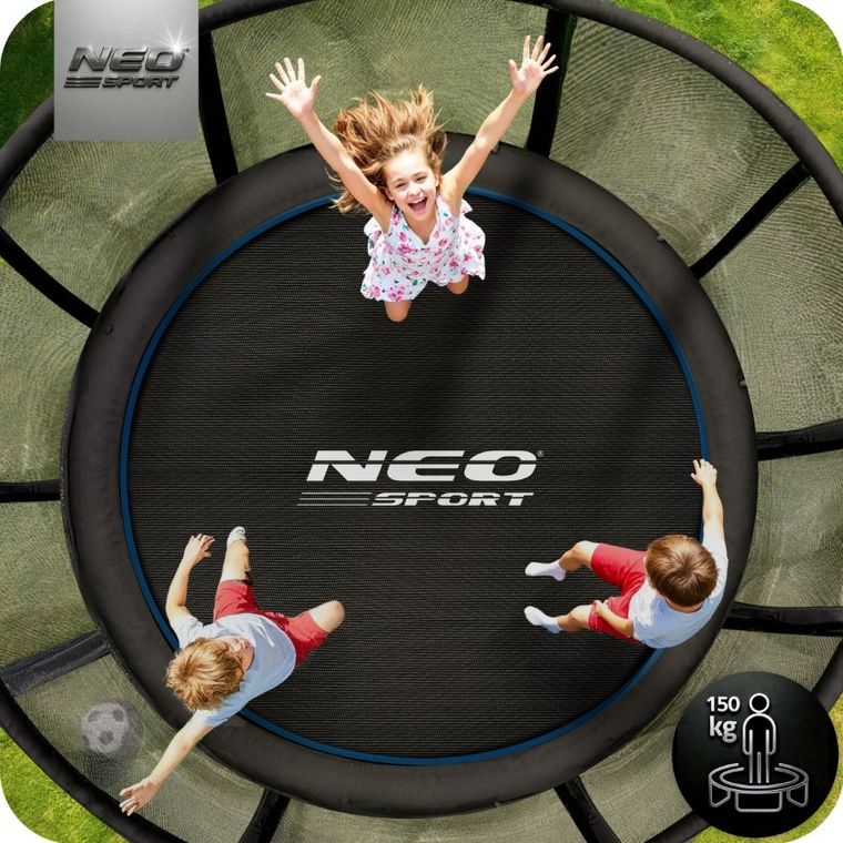 Neo-Sport, trampolina ogrodowa z siatką zewnętrzną i drabinką, 12ft/374 cm