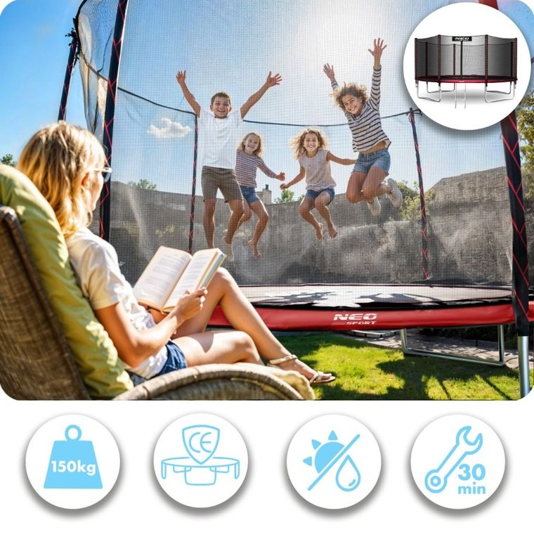 Neo-Sport, trampolina ogrodowa z siatką zewnętrzną i drabinką, 13ft/404 cm